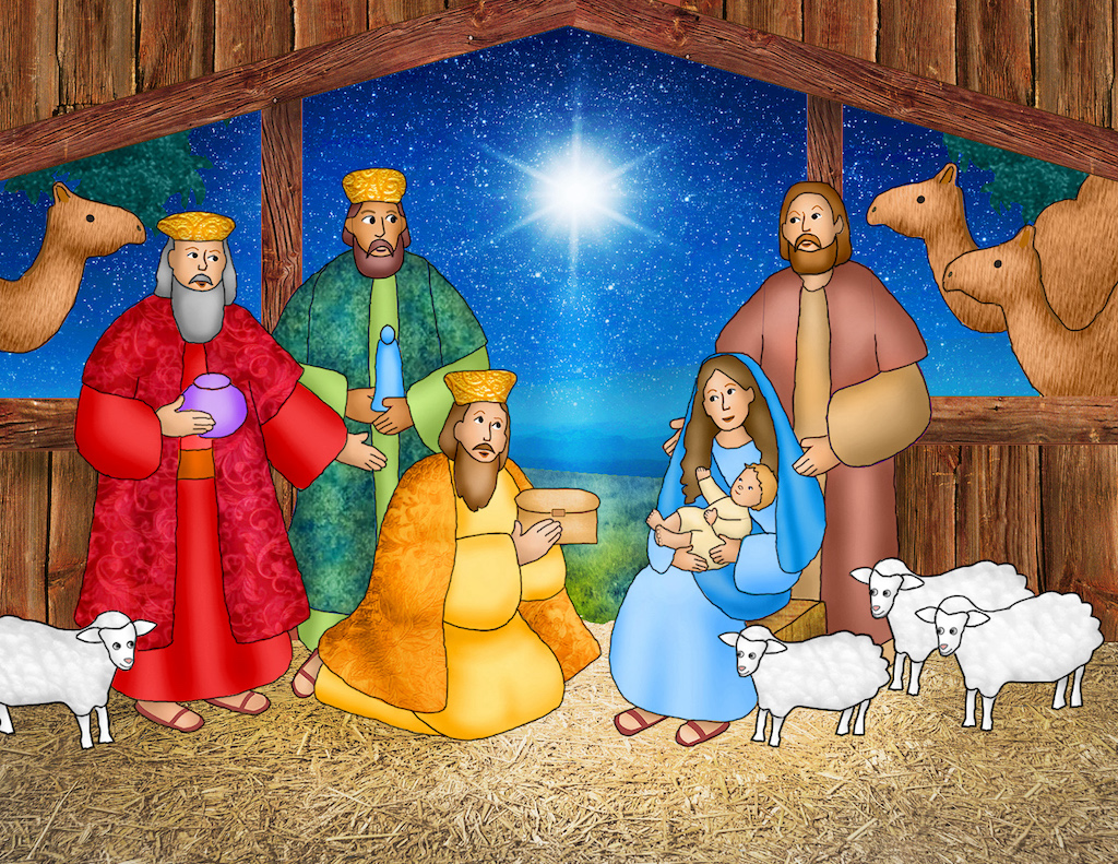 Three Wise Men Bring Presents To Jesus Stock Vector - Illustration of jesus,  kings: 101987966
