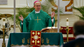 Bishop of the Diocese of Richmond, The Most Reverend Barry C. Knestout, D.D. during Our Lady of the Rosary Mass at Crozet Baptist Church in Crozet VA Sun. Oct. 4, 2020.